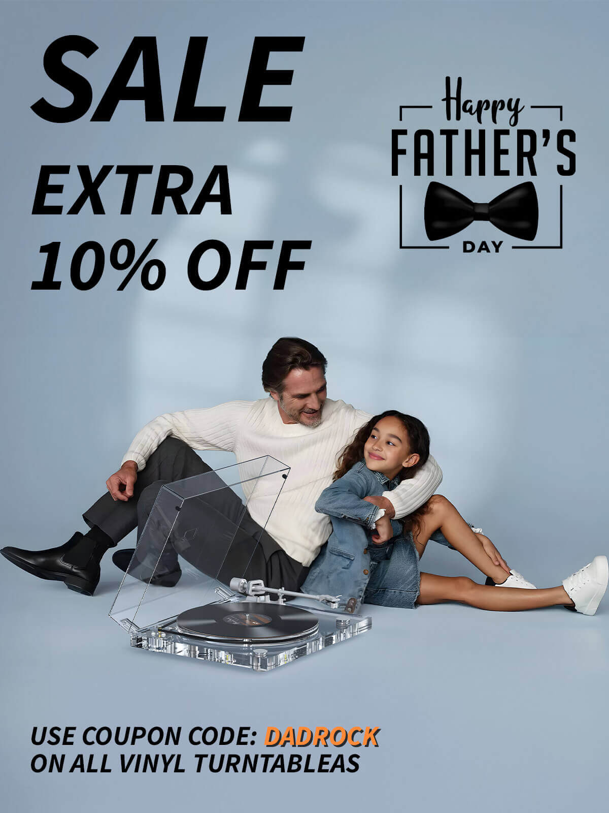 2025 record player Father's Day promotional banner