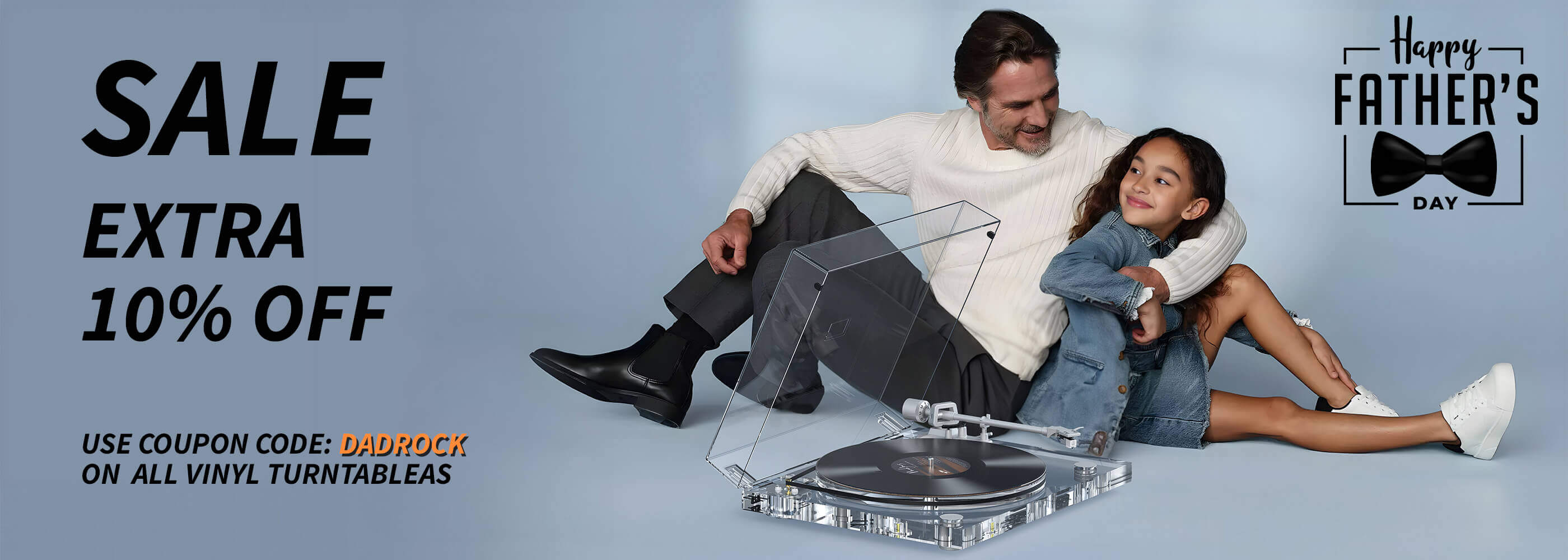2025 record player Father's Day promotional banner