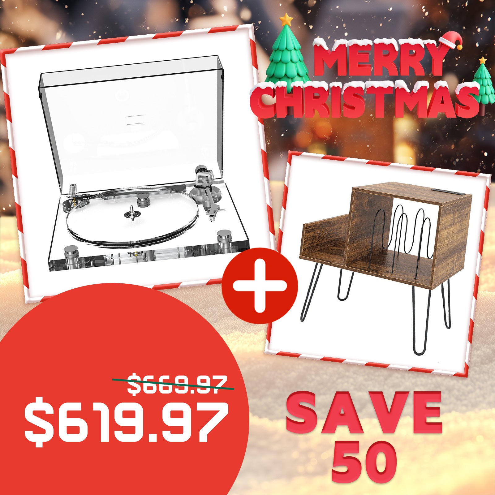 Christmas Limited Edition | All-Acrylic Transparent Bluetooth Turntable & Vinyl Stand Set