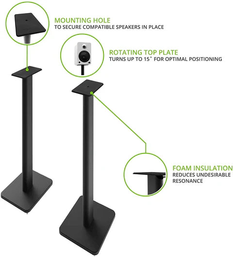 26" Bookshelf Speaker Floor Stands – Heavy-Duty Steel with Rotating Top Plate
