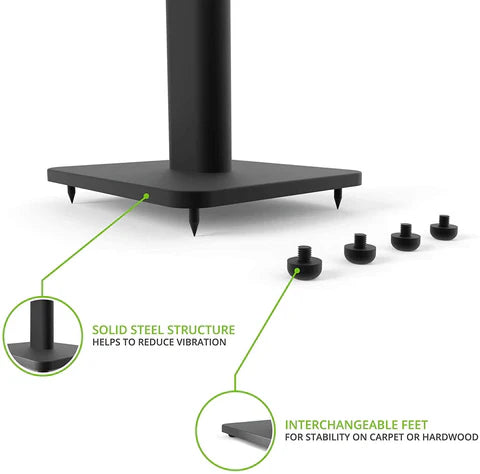 26" Bookshelf Speaker Floor Stands – Heavy-Duty Steel with Rotating Top Plate