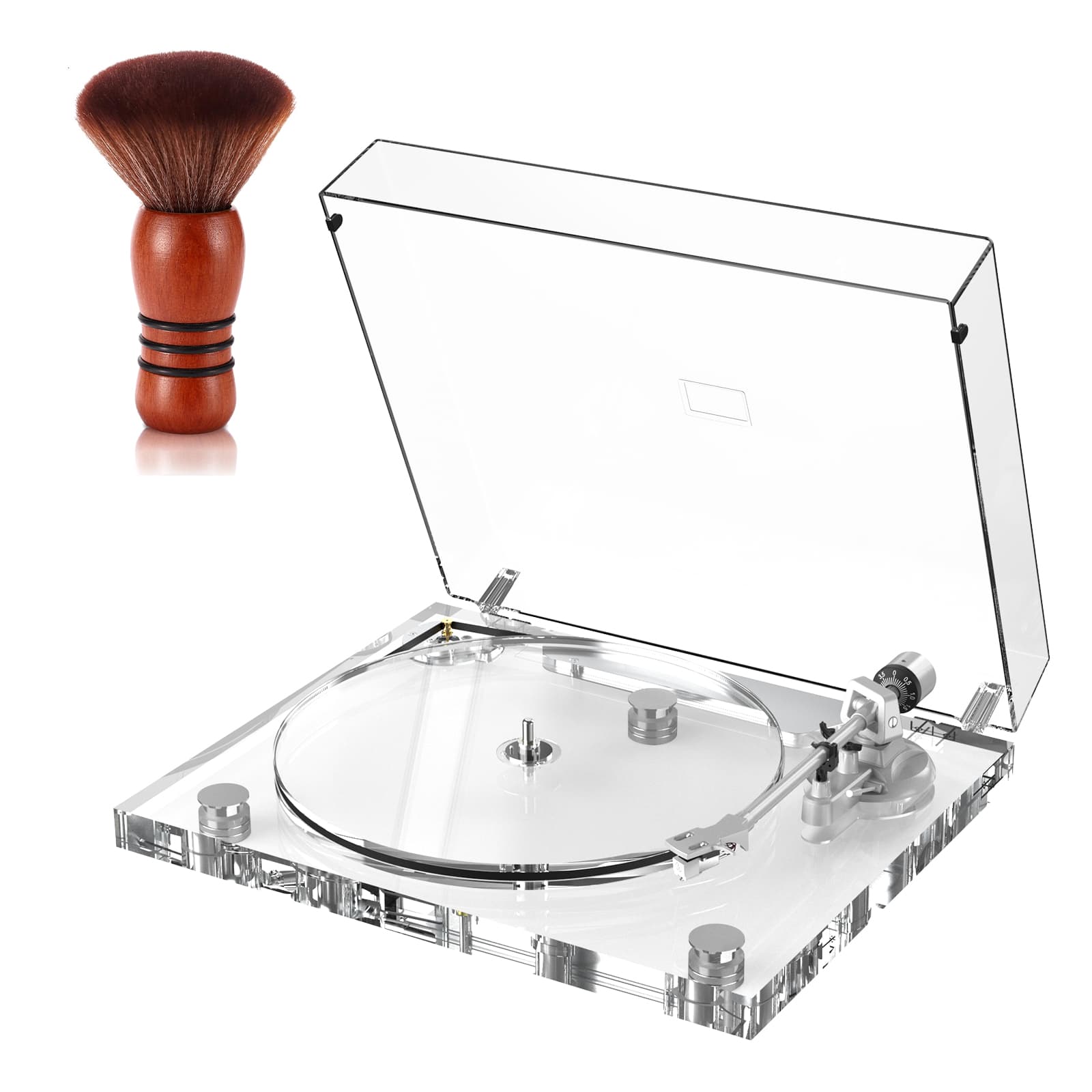 Full Acrylic Turntable System with Vinyl Brush | Hi-Fi Transparent Design