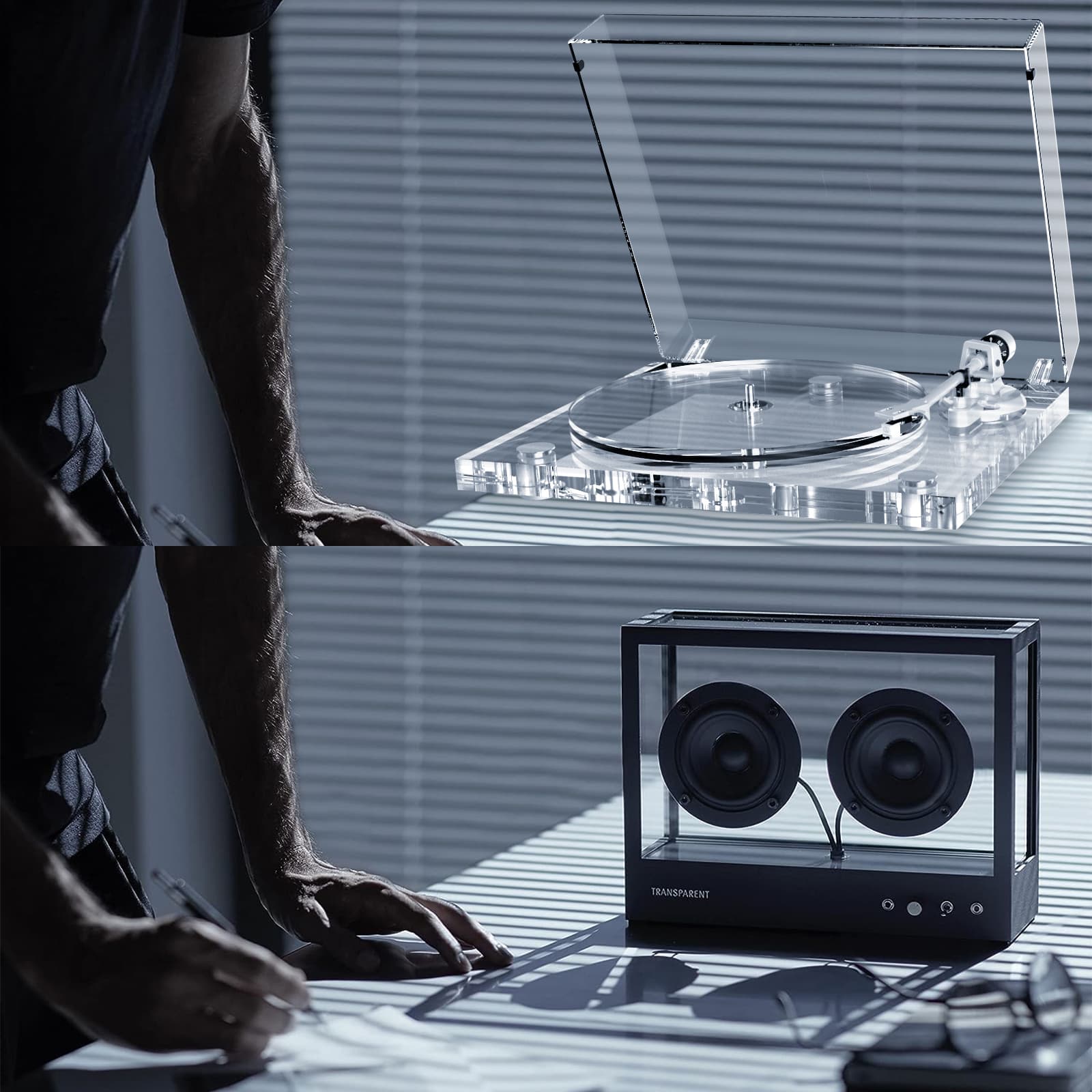 Acrylic Hi-Fi Turntable System with Transparent Bluetooth Speaker