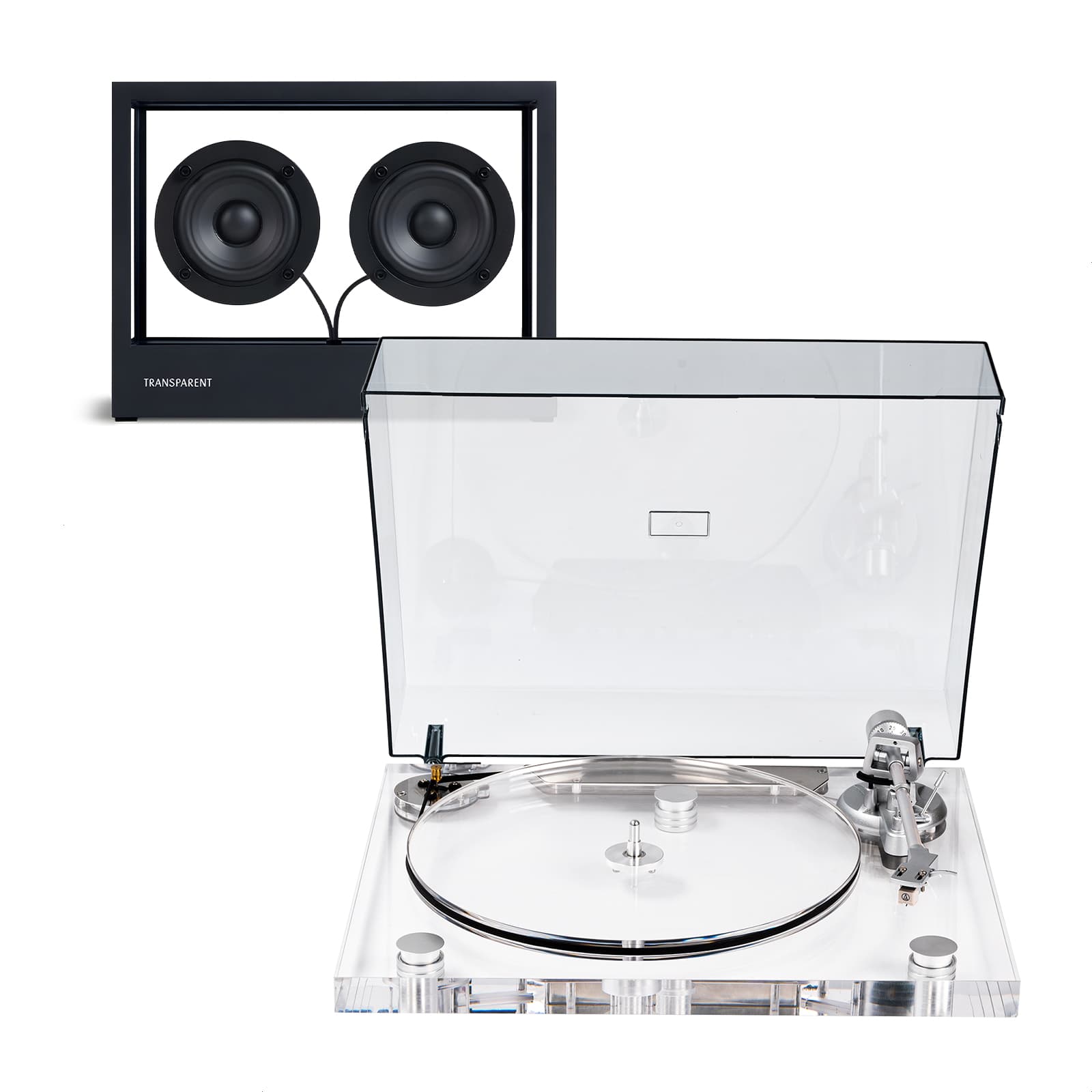 Acrylic Hi-Fi Turntable System with Transparent Bluetooth Speaker