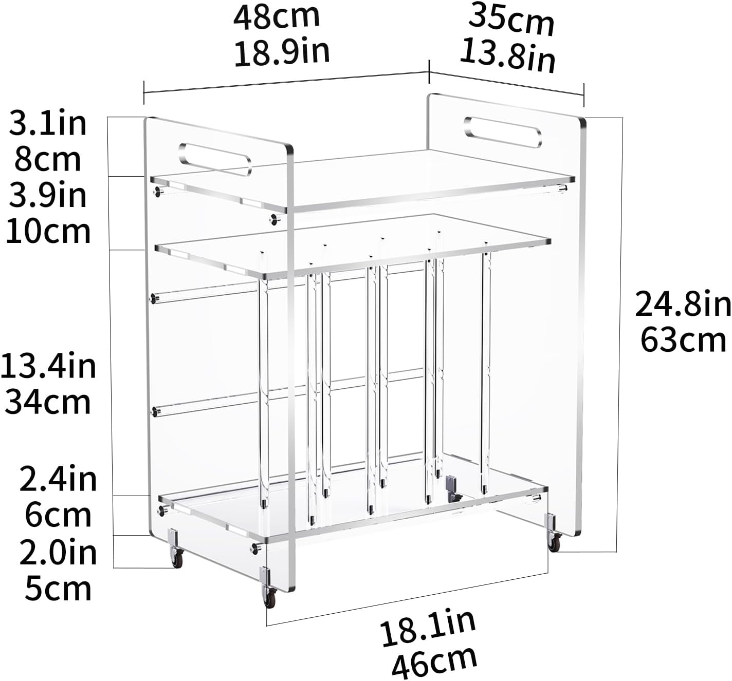 Clear Acrylic Record Player Stand with Wheels and Vinyl Storage