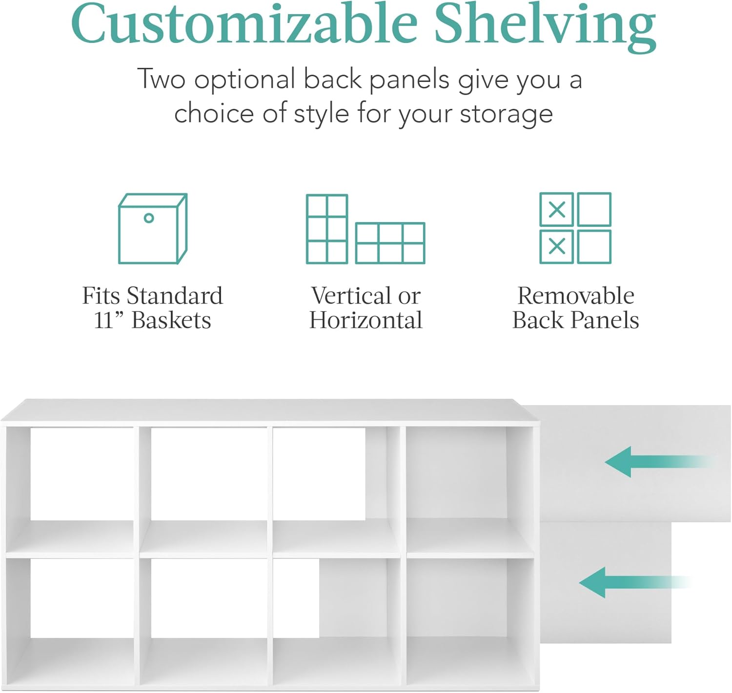 8-Cube Storage Organizer with Removable Panels – Customizable Books & Decor Display