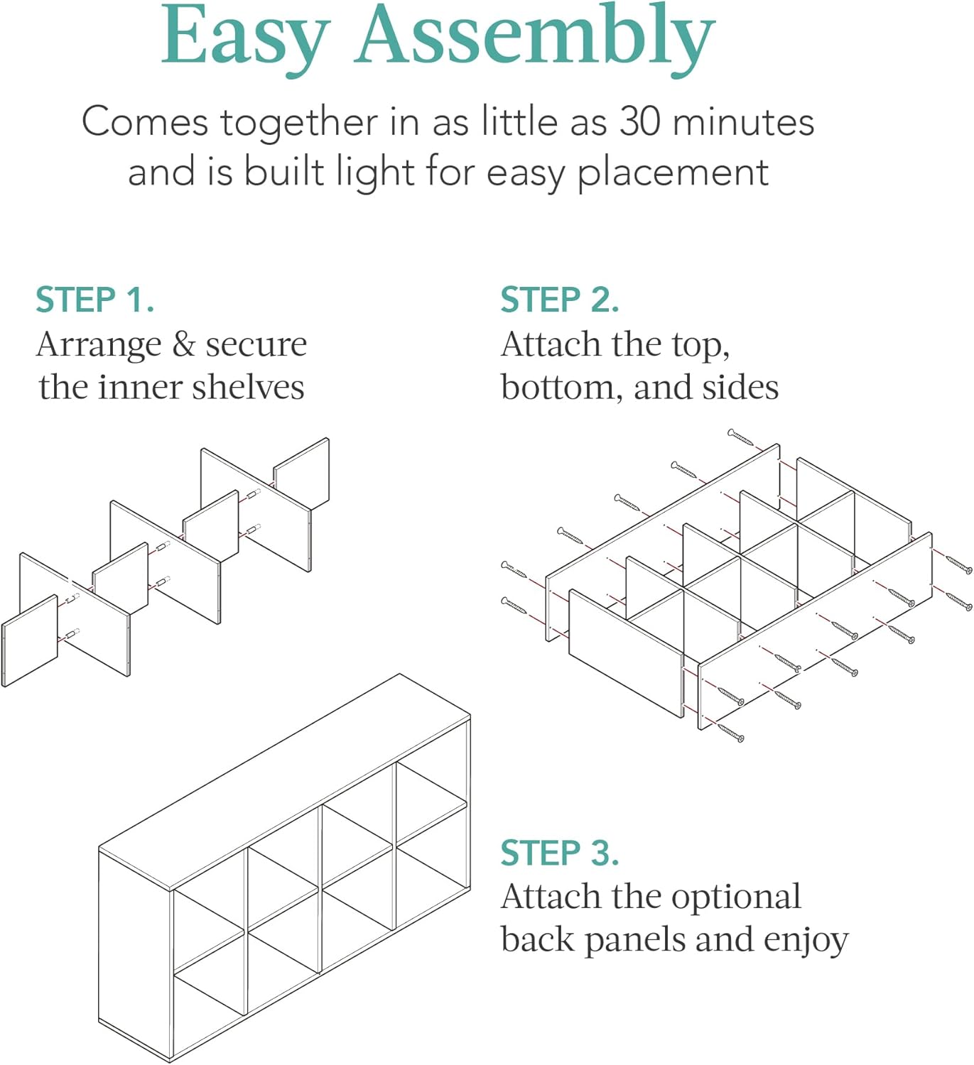 8-Cube Storage Organizer with Removable Panels – Customizable Books & Decor Display