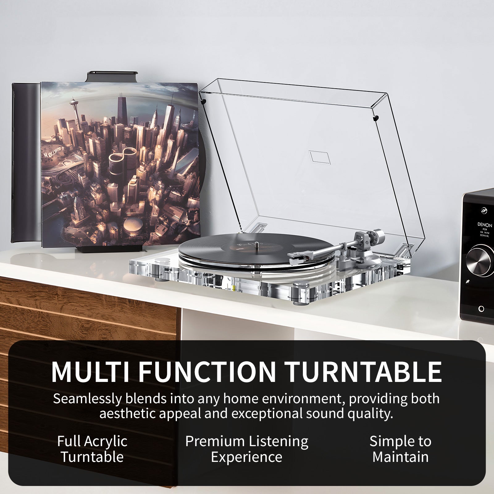 Bluetooth Acrylic Turntable with Built-In Preamp & ATN-3600L Cartridge