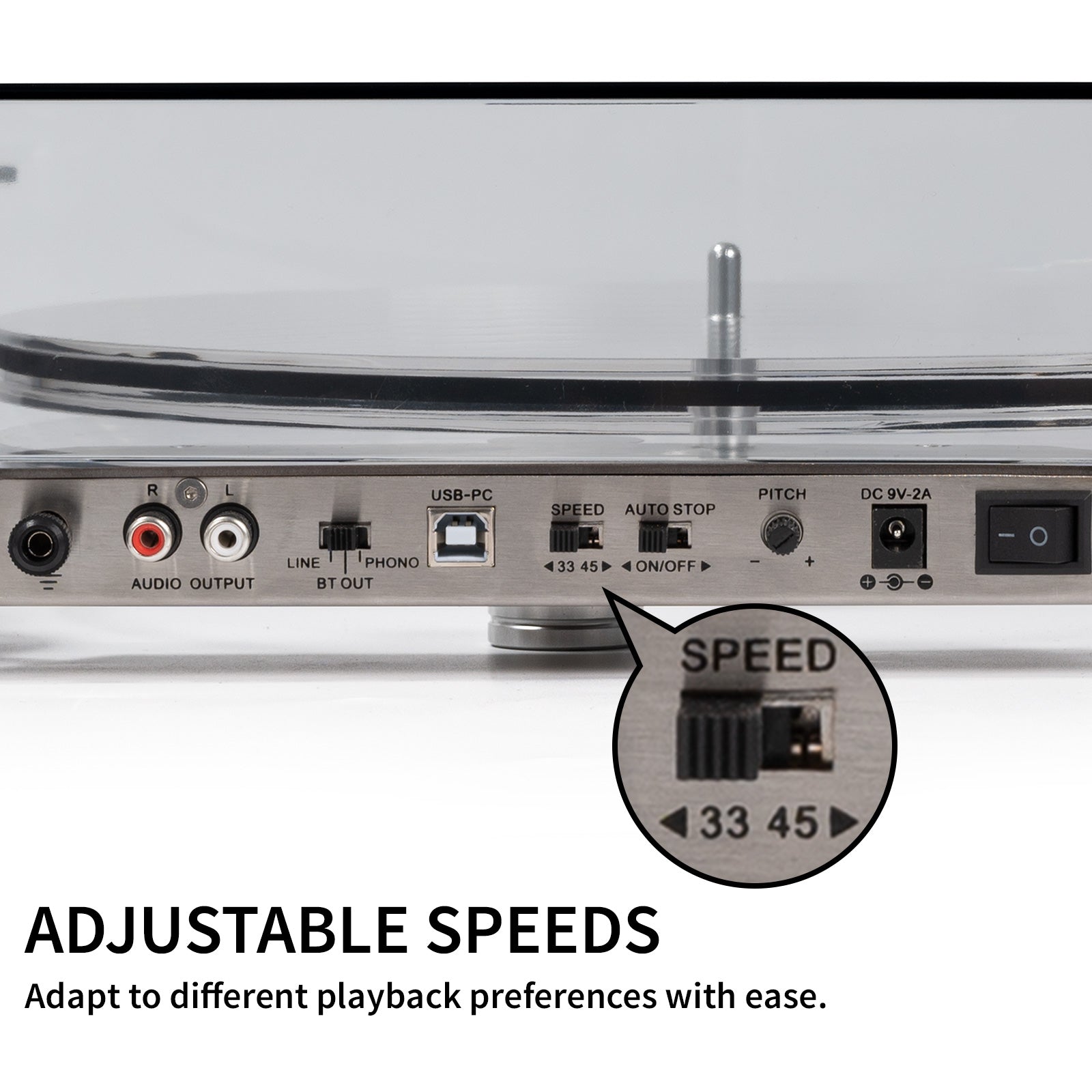 Bluetooth Acrylic Turntable with Built-In Preamp & ATN-3600L Cartridge