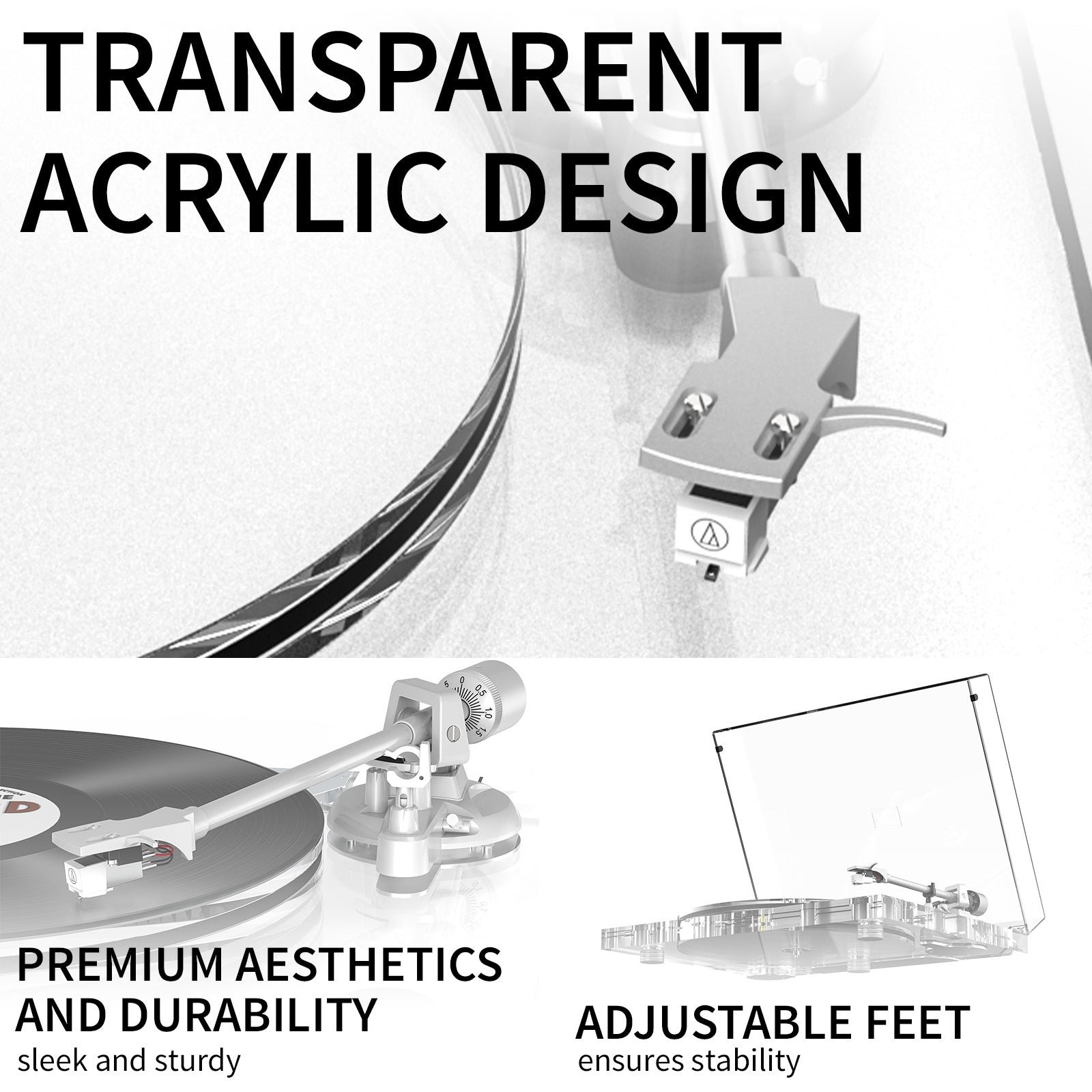Bluetooth Acrylic Turntable with Built-In Preamp & ATN-3600L Cartridge