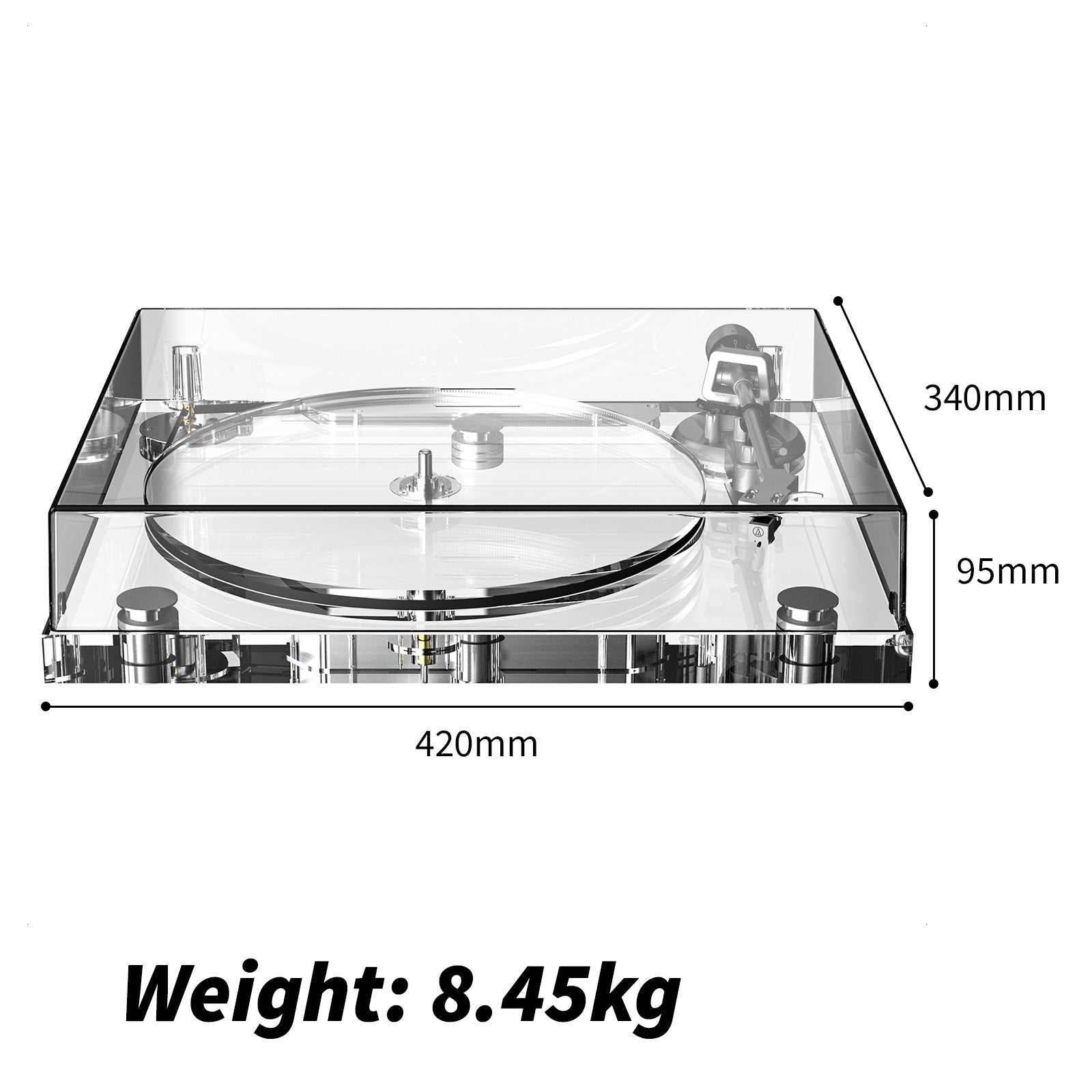 Bluetooth Acrylic Turntable with Built-In Preamp & ATN-3600L Cartridge
