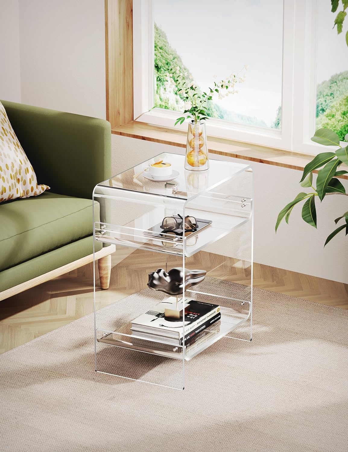 Clear Acrylic Record Player Stand with Storage Shelf – Modern Vinyl Display