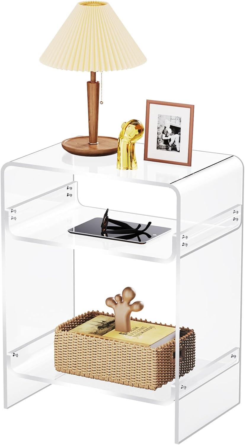 Clear Acrylic Record Player Stand with Storage Shelf – Modern Vinyl Display