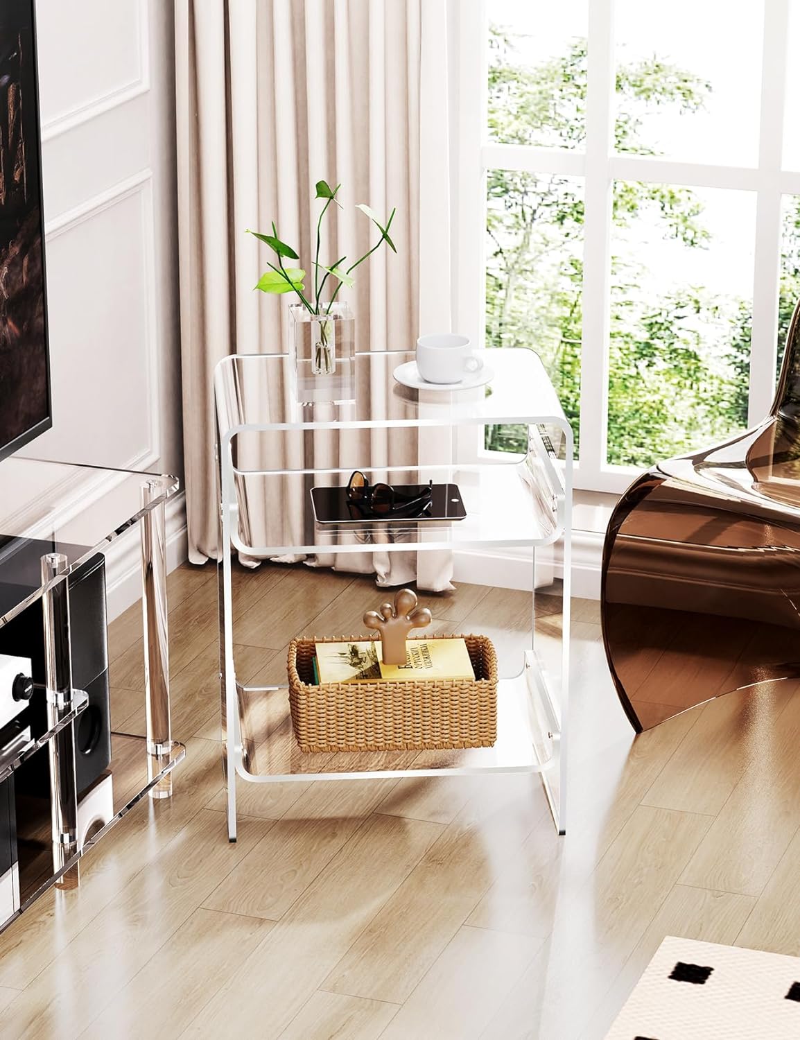 Clear Acrylic Record Player Stand with Storage Shelf – Modern Vinyl Display