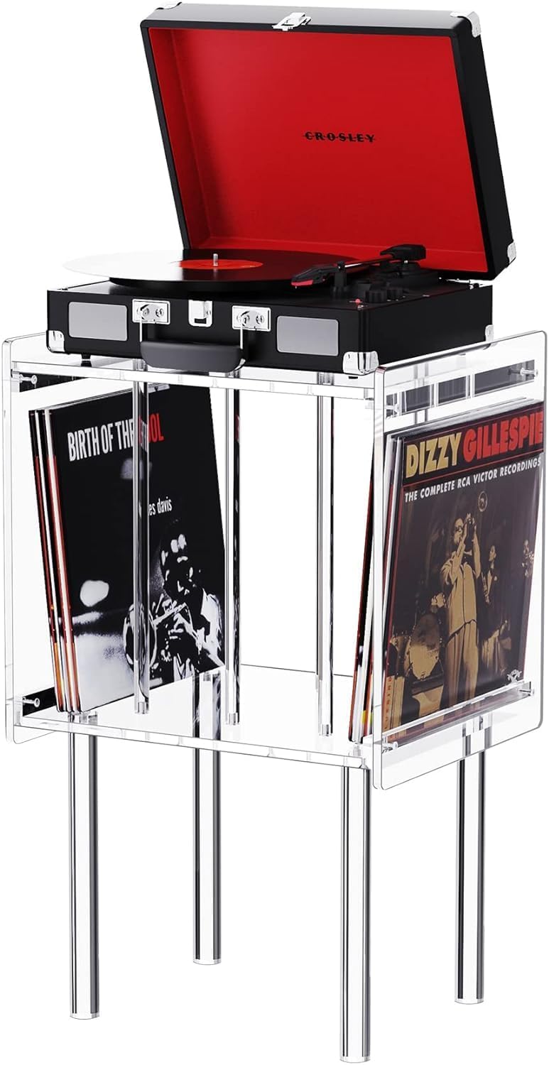 Clear Acrylic Record Player Stand with Built-In Vinyl Storage