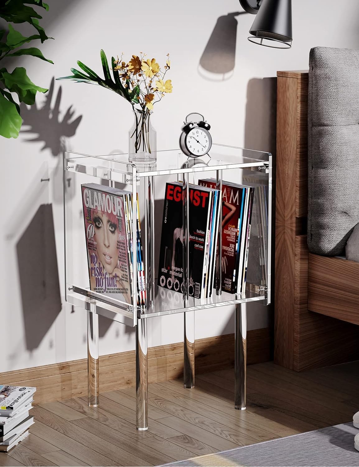 Clear Acrylic Record Player Stand with Built-In Vinyl Storage