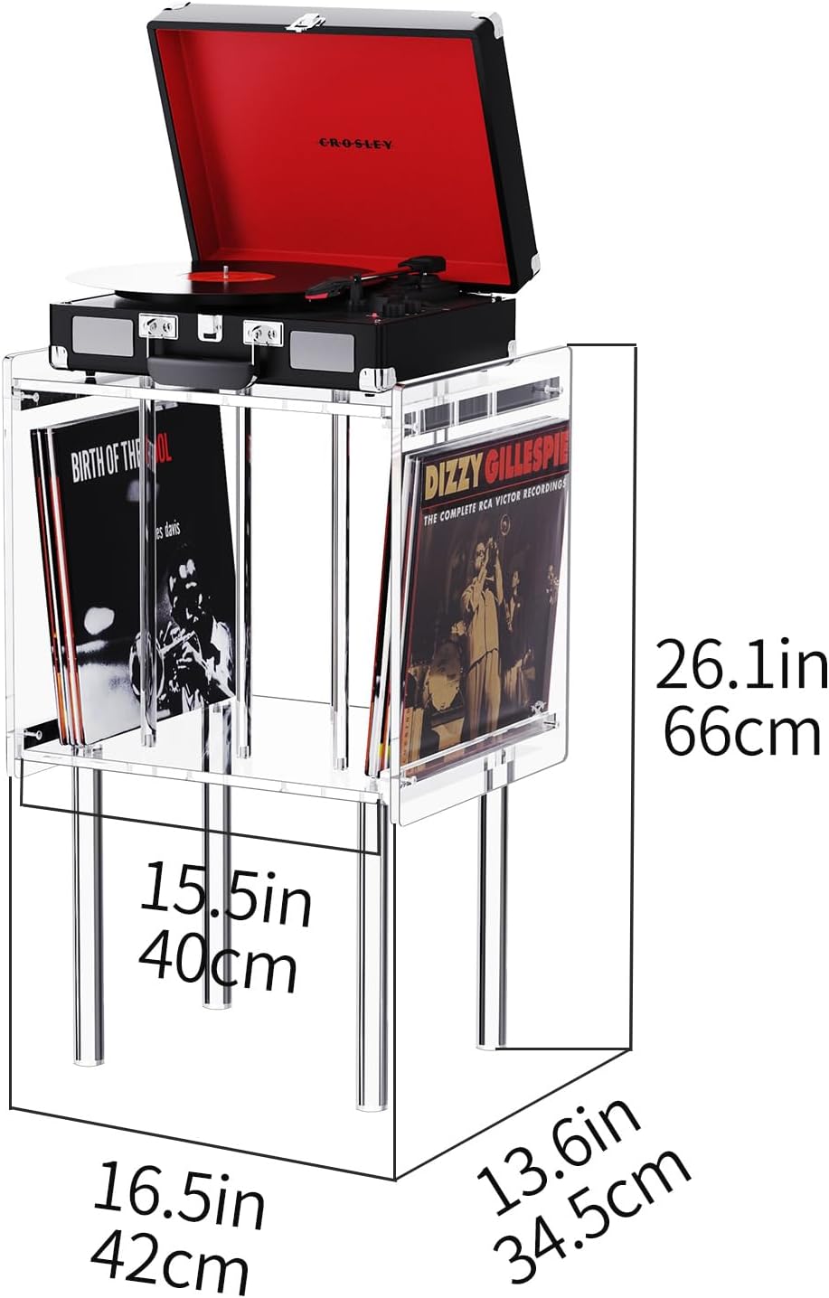 Clear Acrylic Record Player Stand with Built-In Vinyl Storage