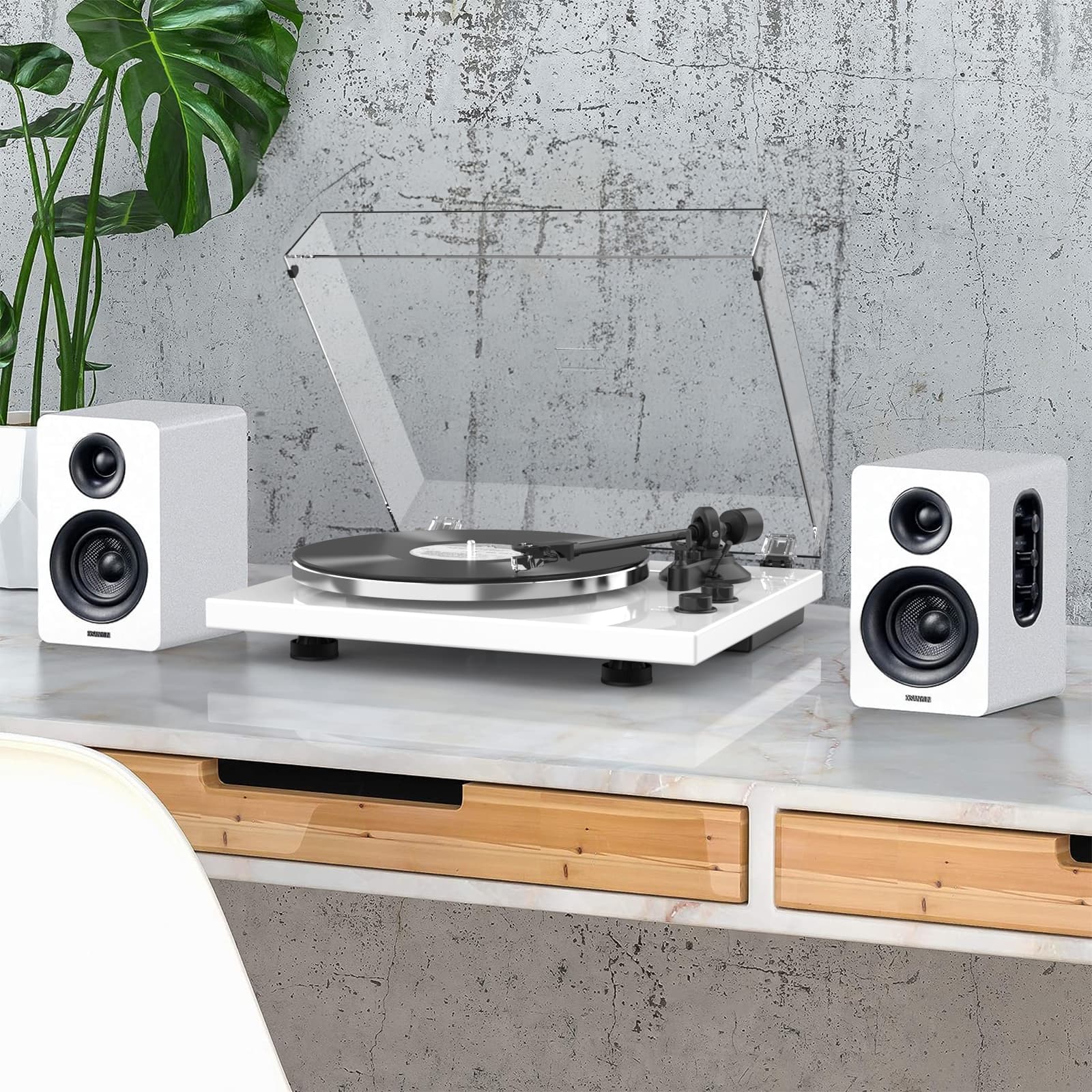 HQKZ-006 Hi-Fi Turntable with Sanyun 60W Bluetooth 5.0 Active Speakers