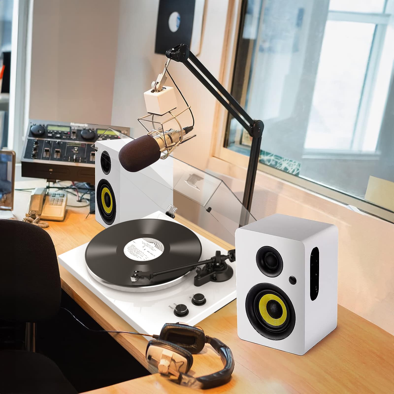 HQKZ-006 Hi-Fi Turntable with Sanyun 80W Dual-Mode Bluetooth Active Speakers