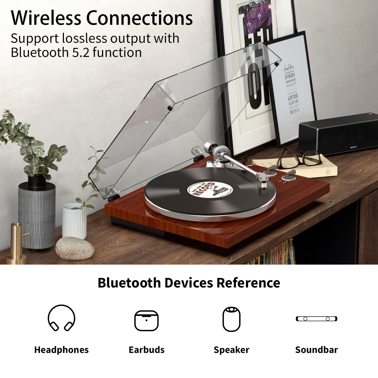 HQKZ-006 Bluetooth Hi-Fi Turntable – Retro Vinyl Record Player