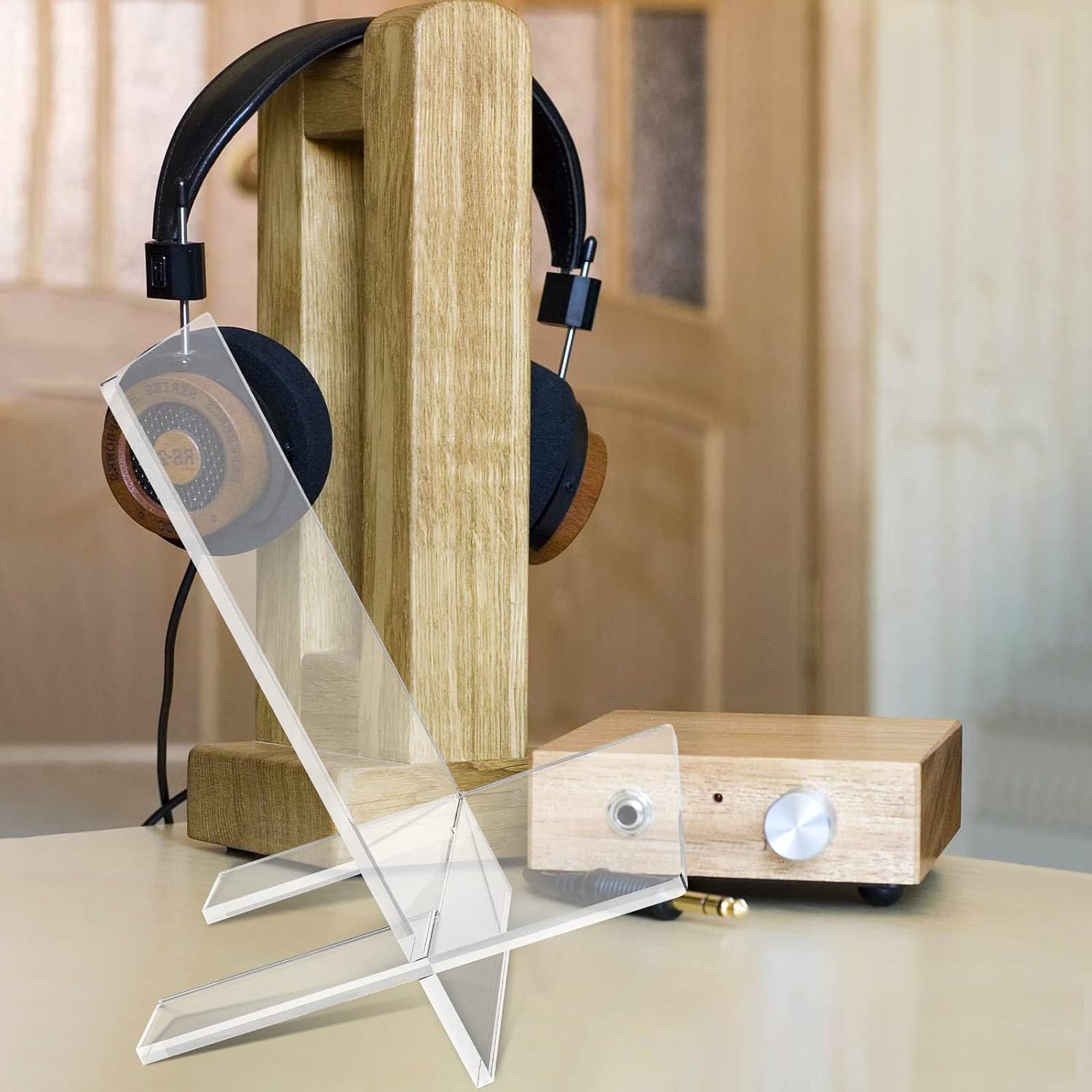 Modern Acrylic Record Holder – Display Up to 25 Vinyl Albums with Wood Stand