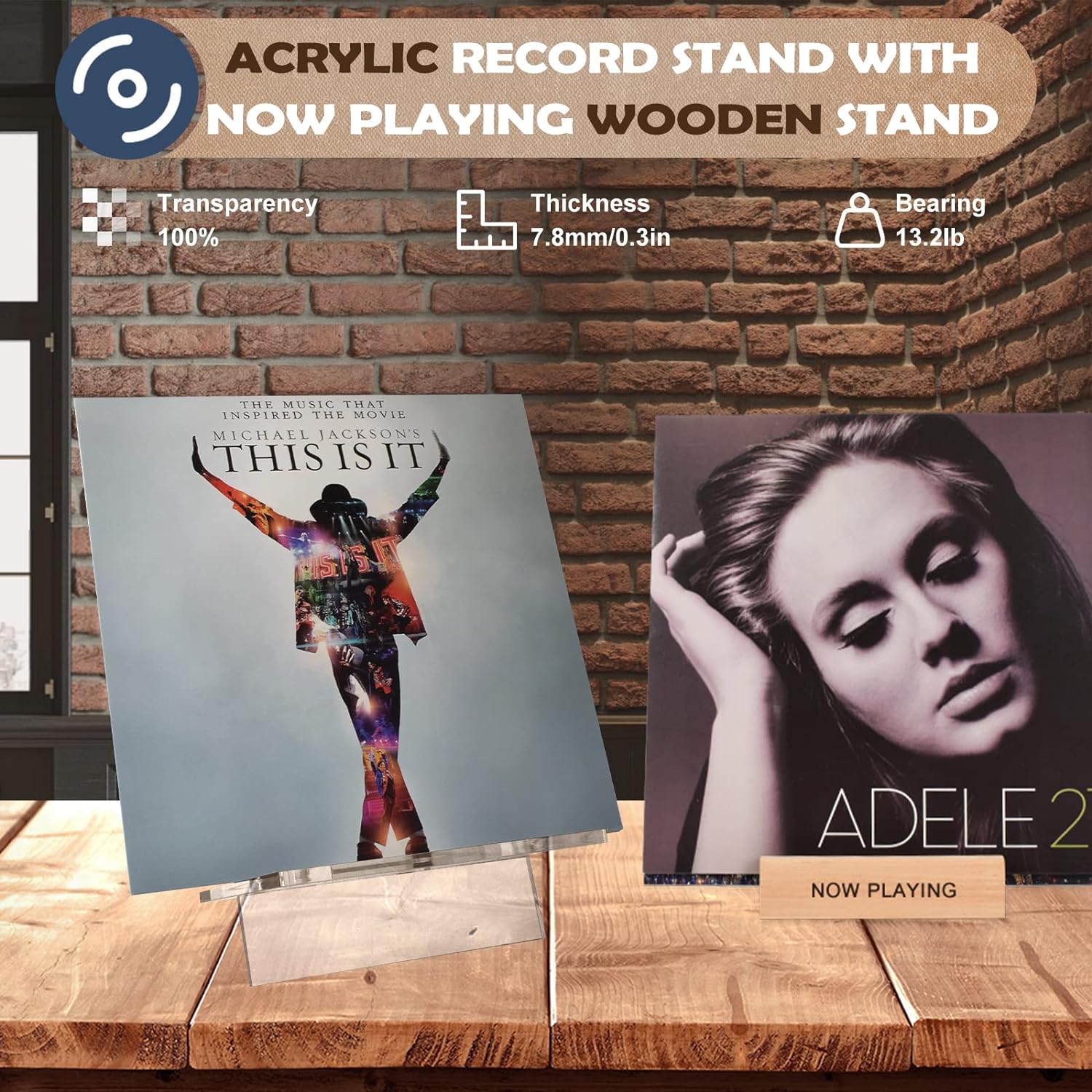 Modern Acrylic Record Holder – Display Up to 25 Vinyl Albums with Wood Stand