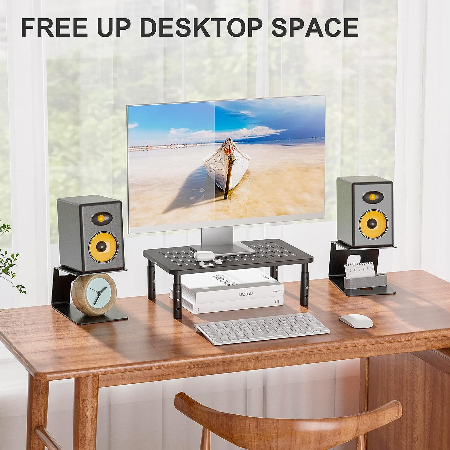 Pair Desktop Speaker Stands with Vibration Absorption Pads Pair Desktop Speaker Stands with Vibration Absorption Pads