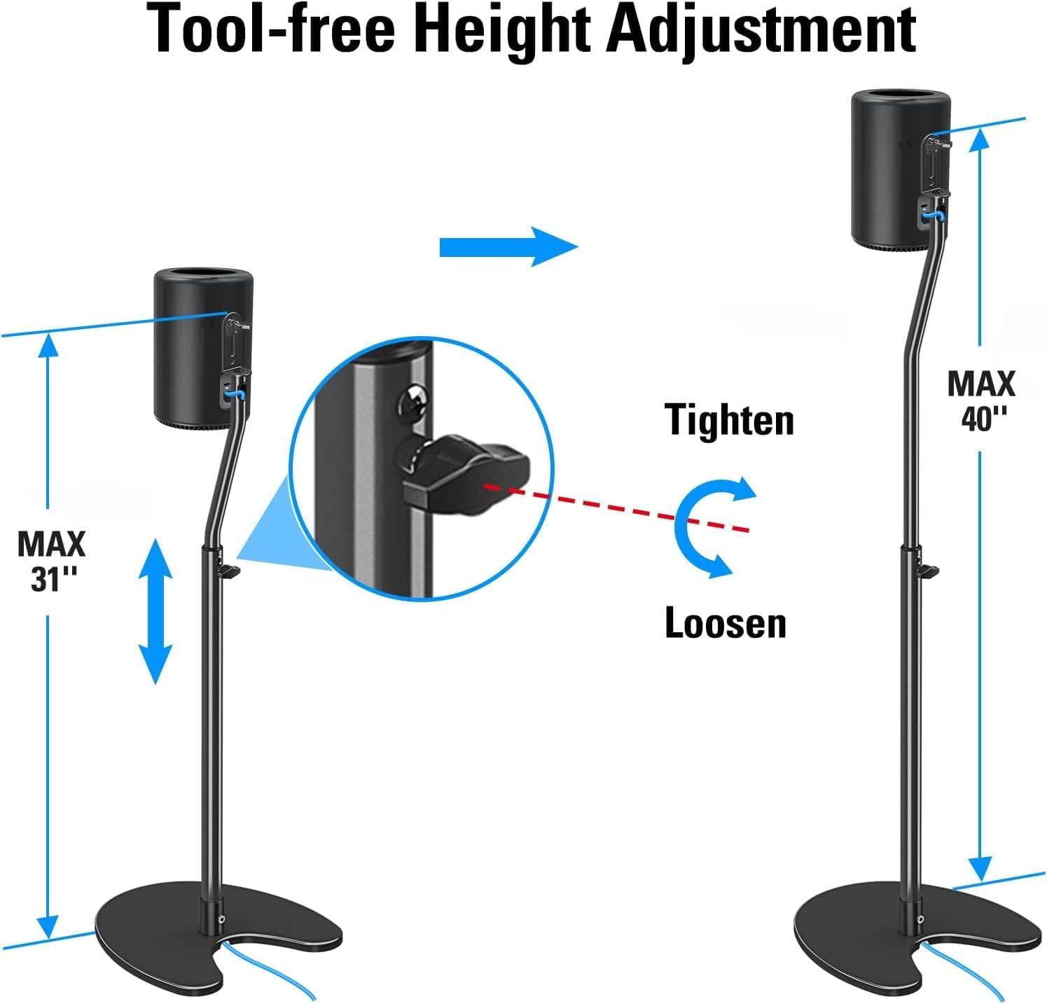 Audio Keeper Floor Speaker Stands Pair with Adjustable Height & Angle