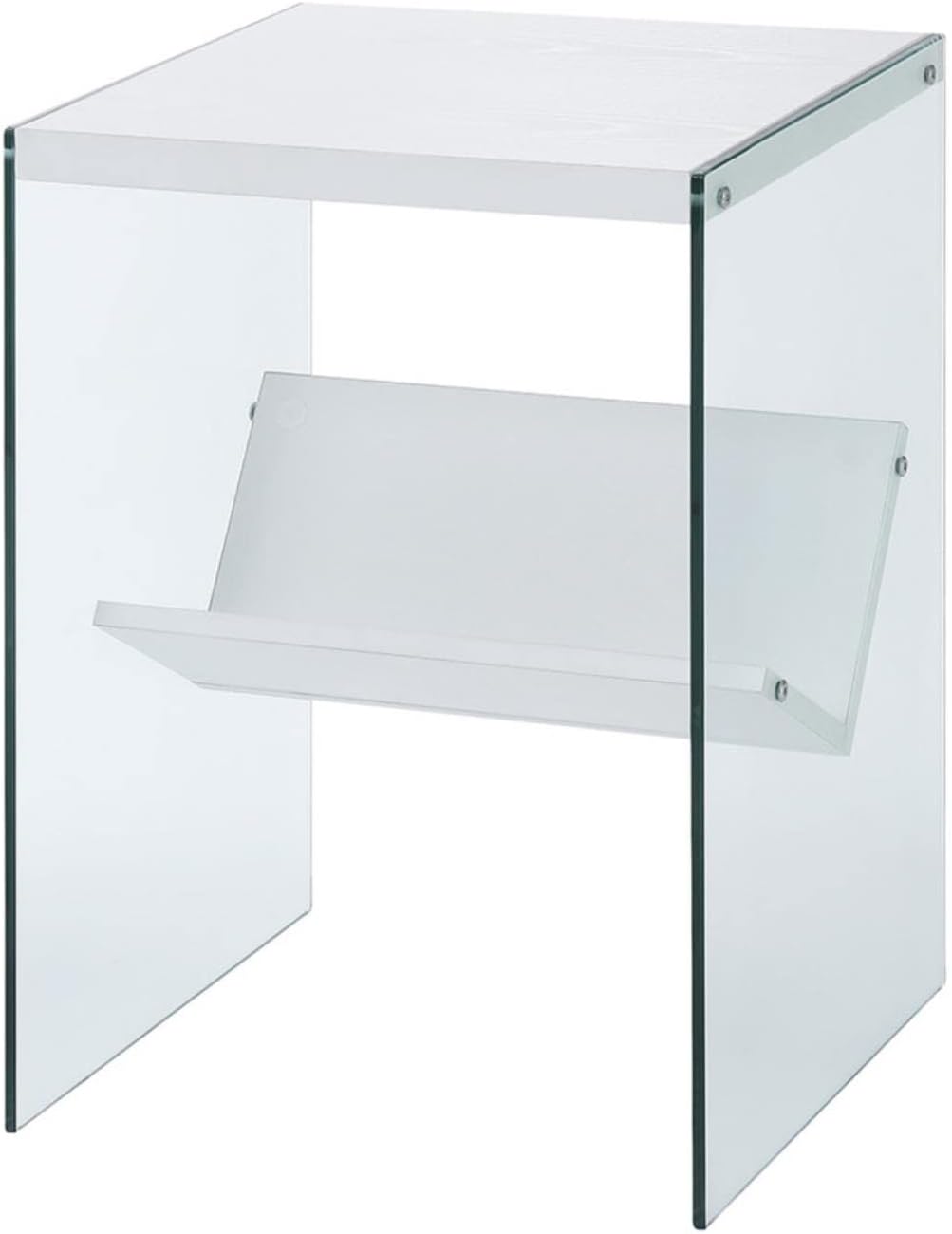 White Glass End Shelf Table – Modern Home Side Table with Storage