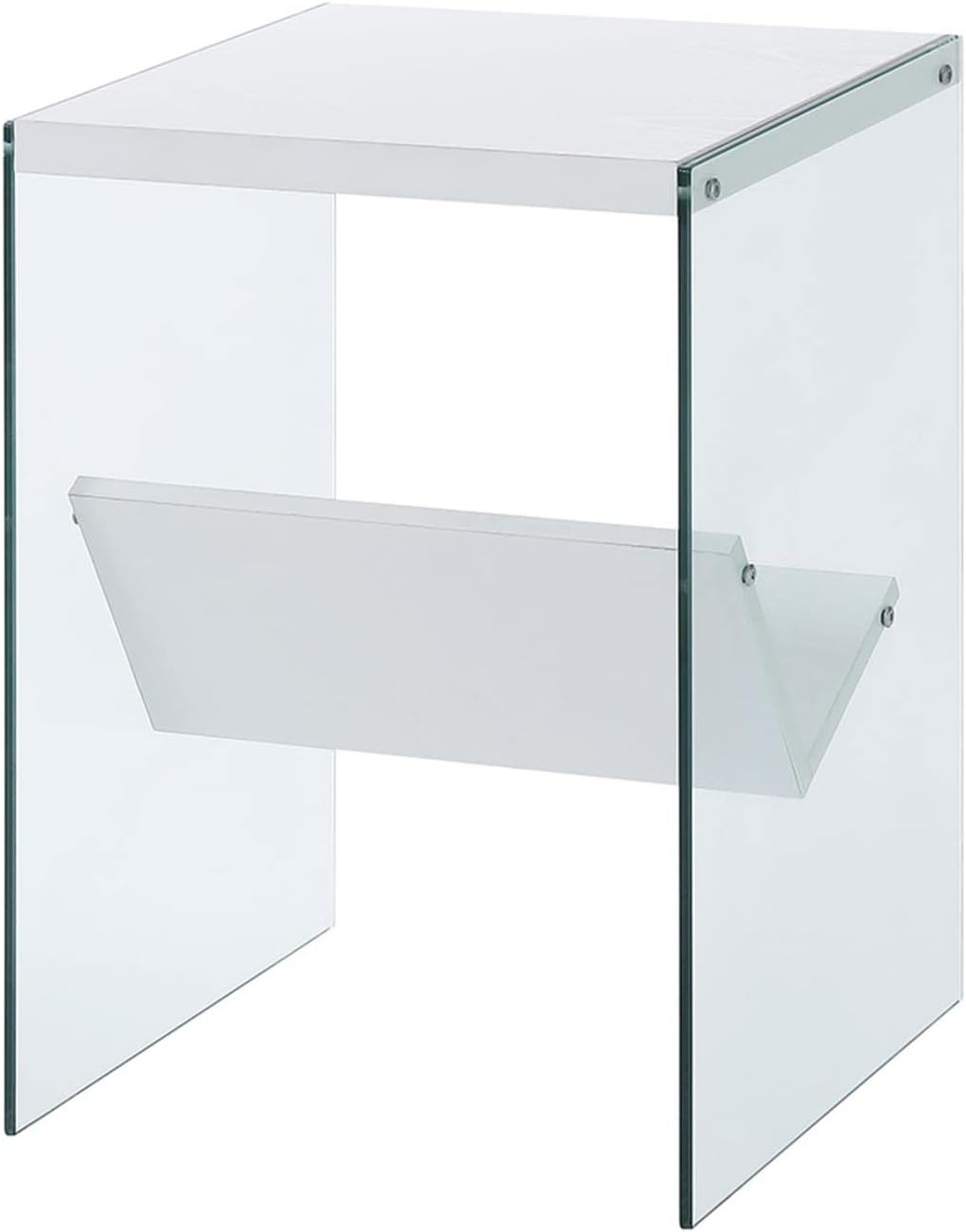 White Glass End Shelf Table – Modern Home Side Table with Storage