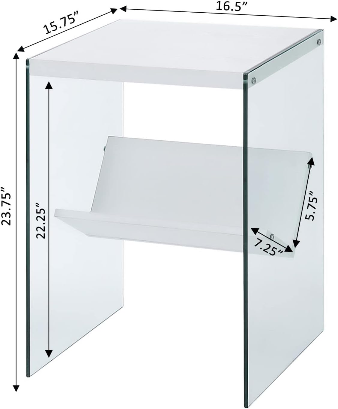 White Glass End Shelf Table – Modern Home Side Table with Storage