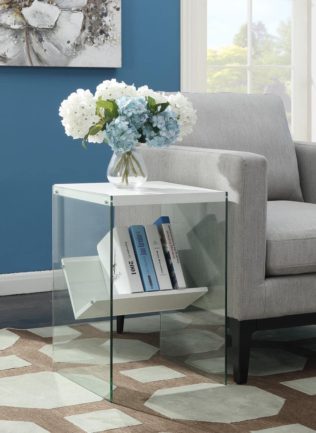 White Glass End Shelf Table – Modern Home Side Table with Storage