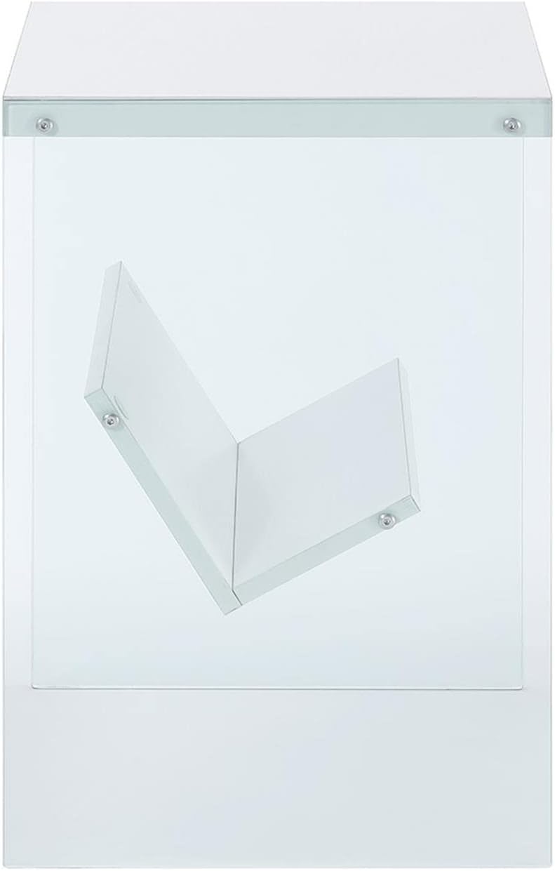 White Glass End Shelf Table – Modern Home Side Table with Storage