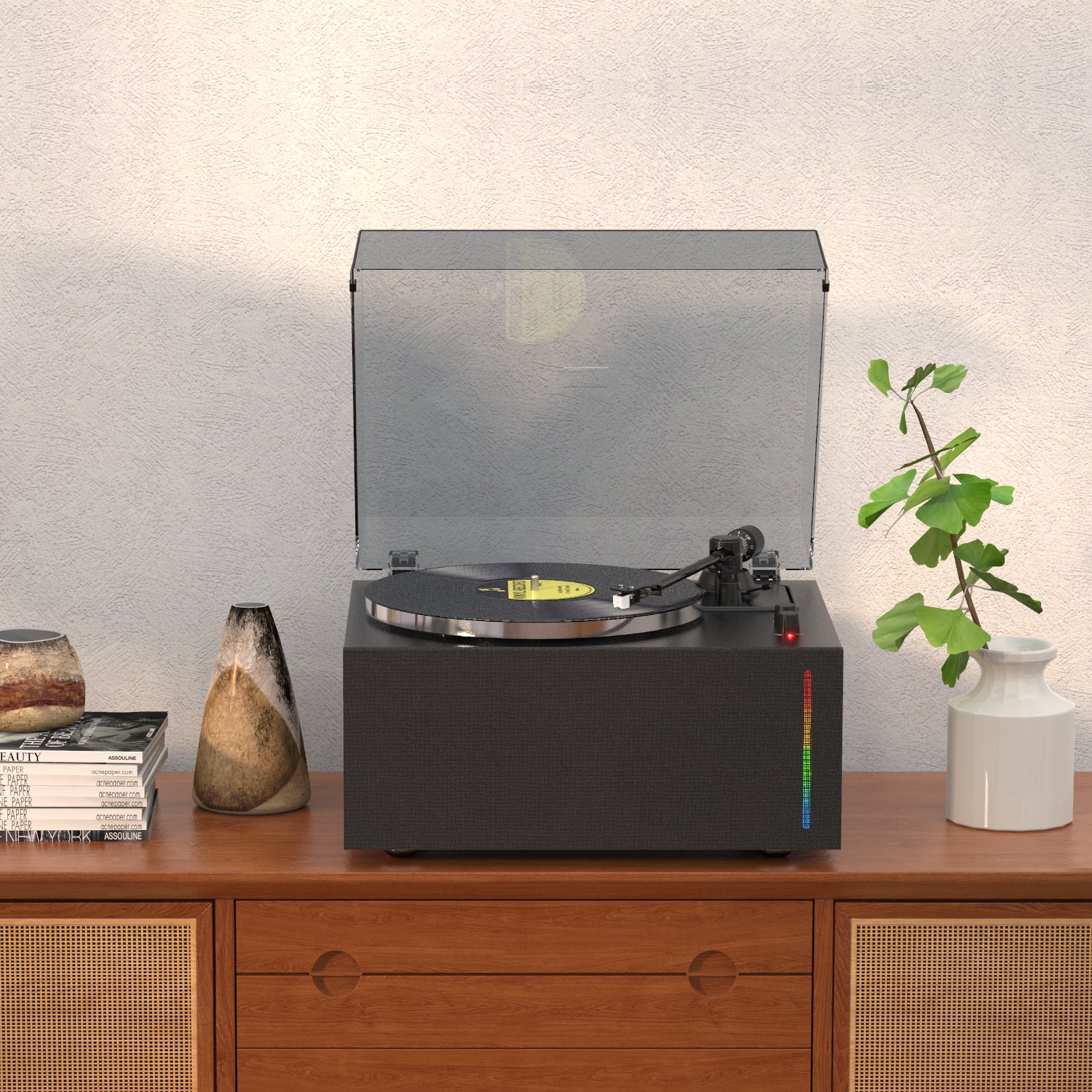 All-in-One Bluetooth Vinyl Turntable with 80W HiFi Speakers & Replaceable MM Cartridge