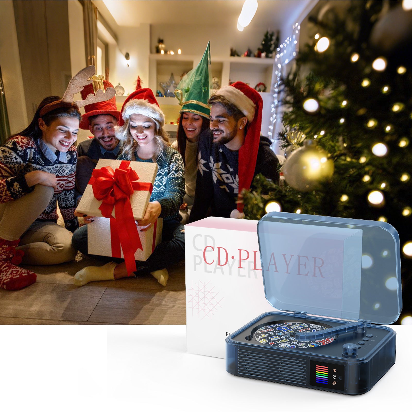 Portable Retro Bluetooth CD Player with Built-in Speakers