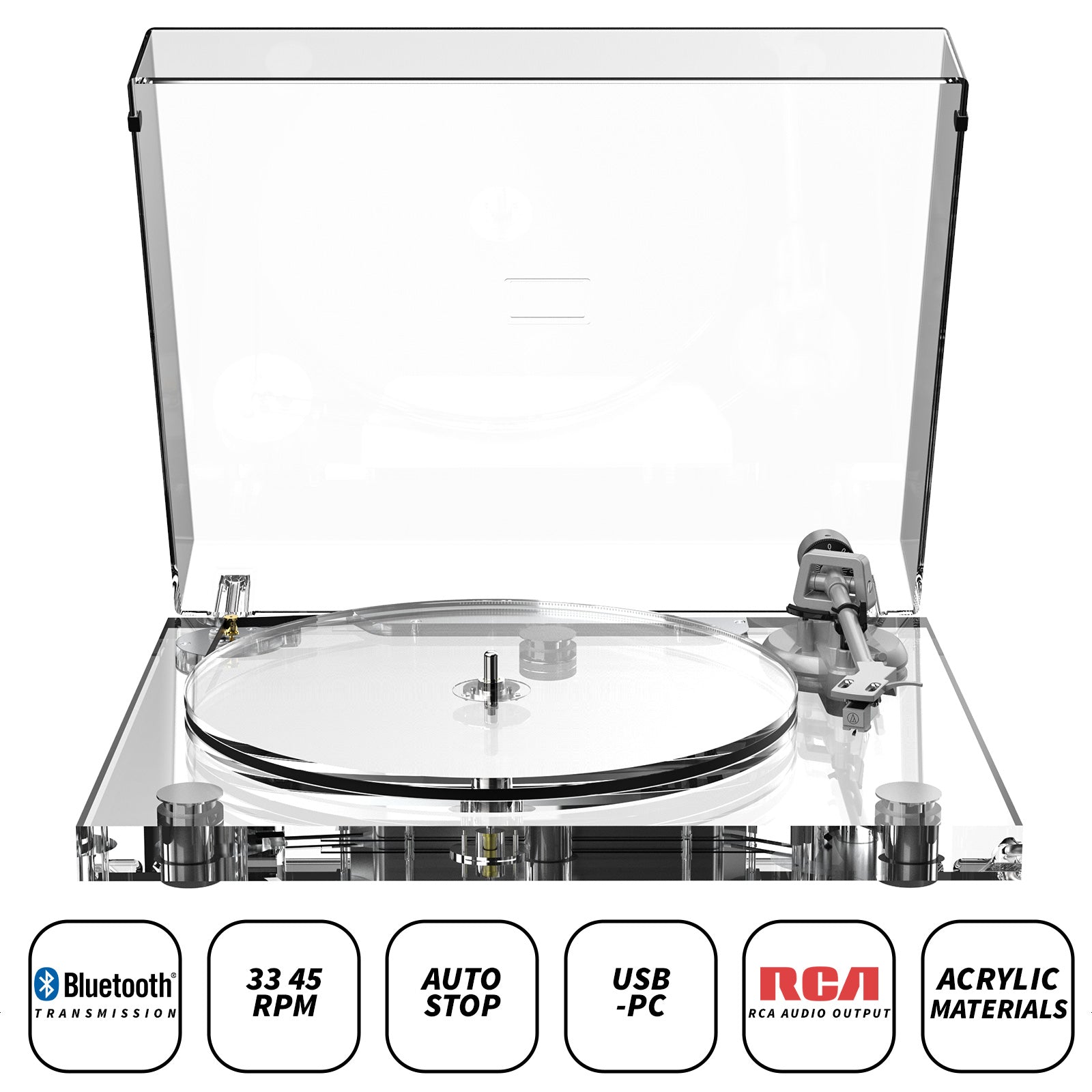 ICE1-V2 Full Acrylic Bluetooth Vinyl Turntable – High-Fidelity Sound