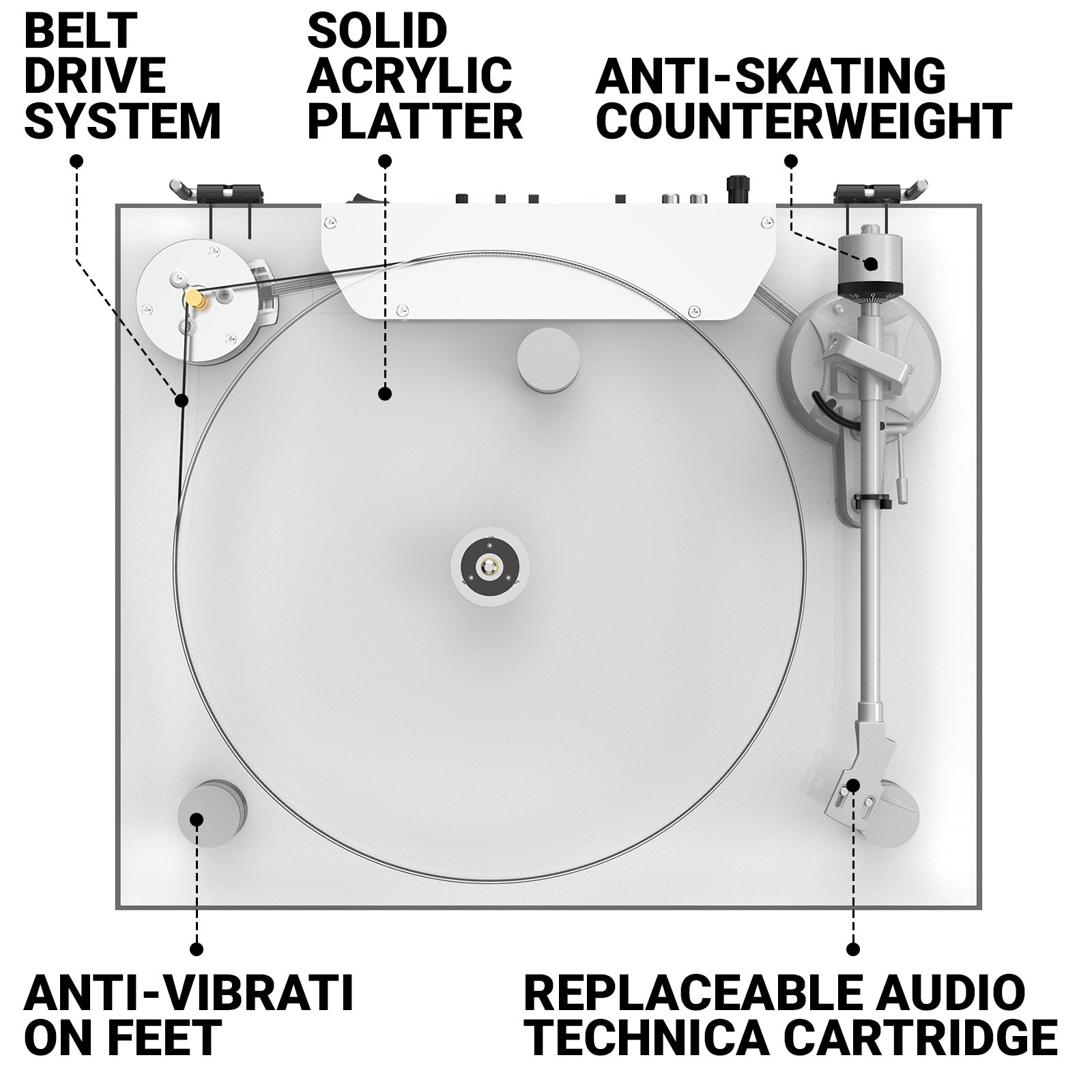 ICE1-V2 Full Acrylic Bluetooth Vinyl Turntable – High-Fidelity Sound
