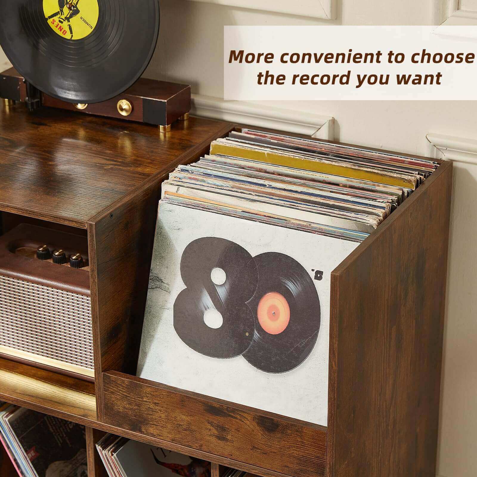 Large Vinyl Record Player Stand – Holds 300+ LPs with Open Display