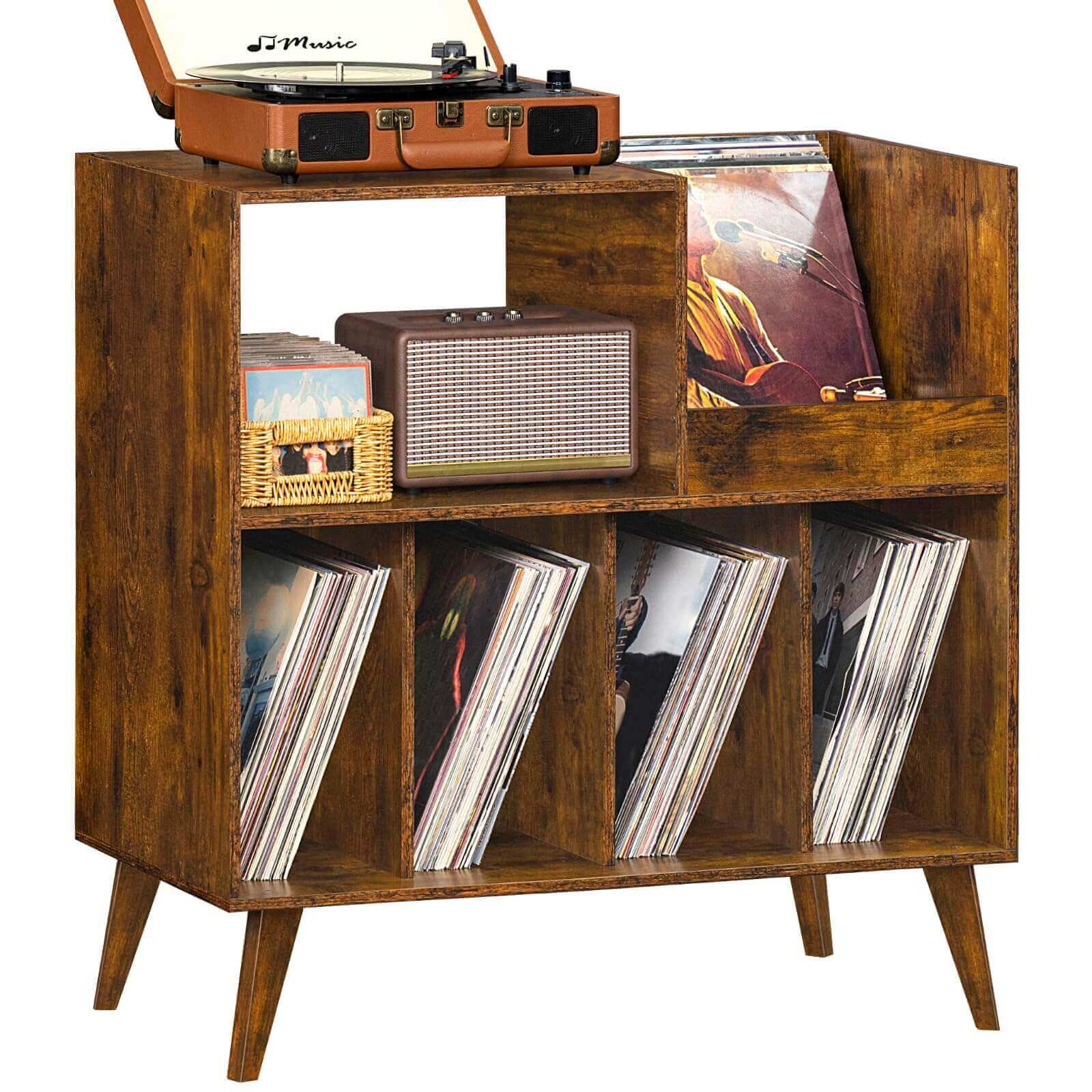 Large Vinyl Record Player Stand – Holds 300+ LPs with Open Display