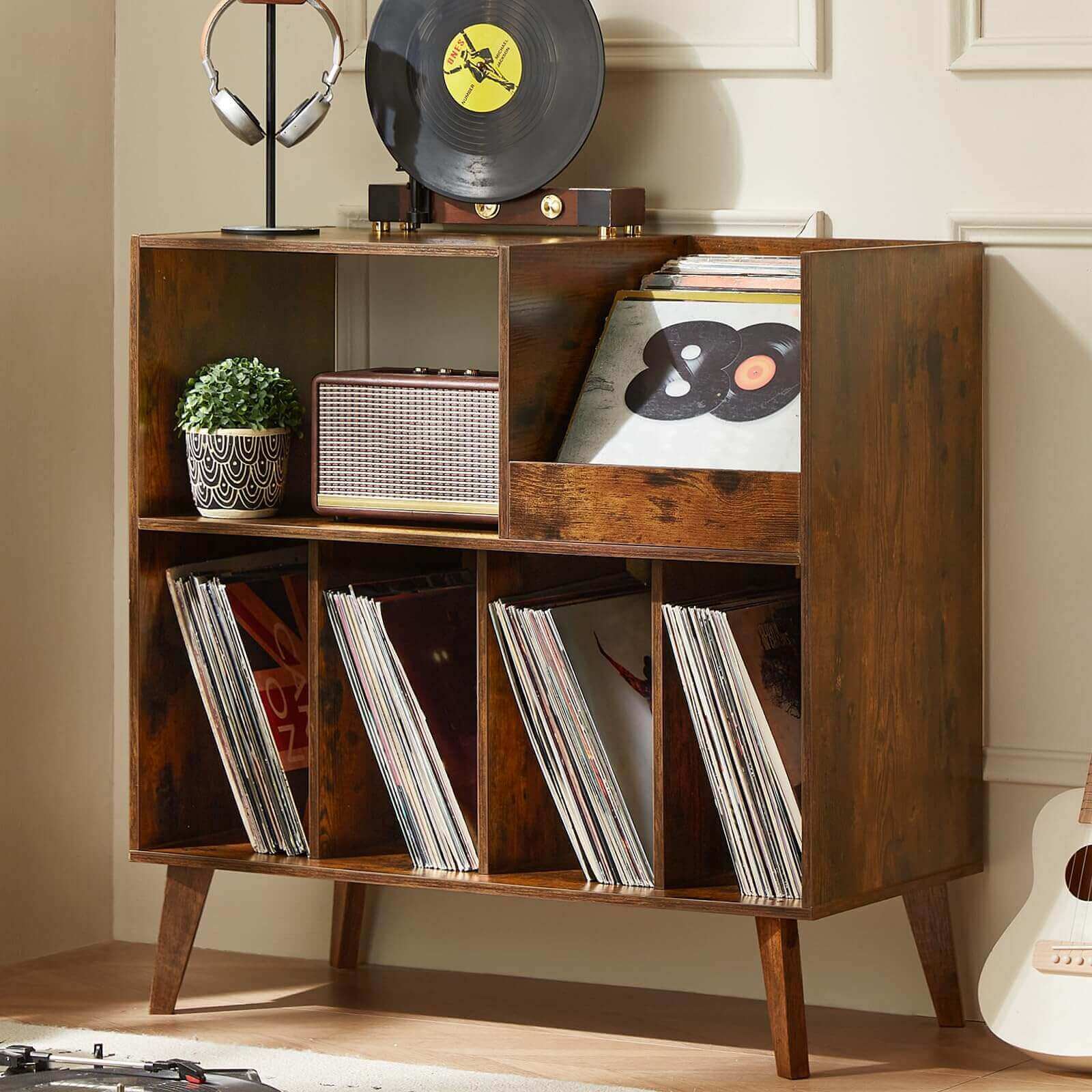 Large Vinyl Record Player Stand – Holds 300+ LPs with Open Display