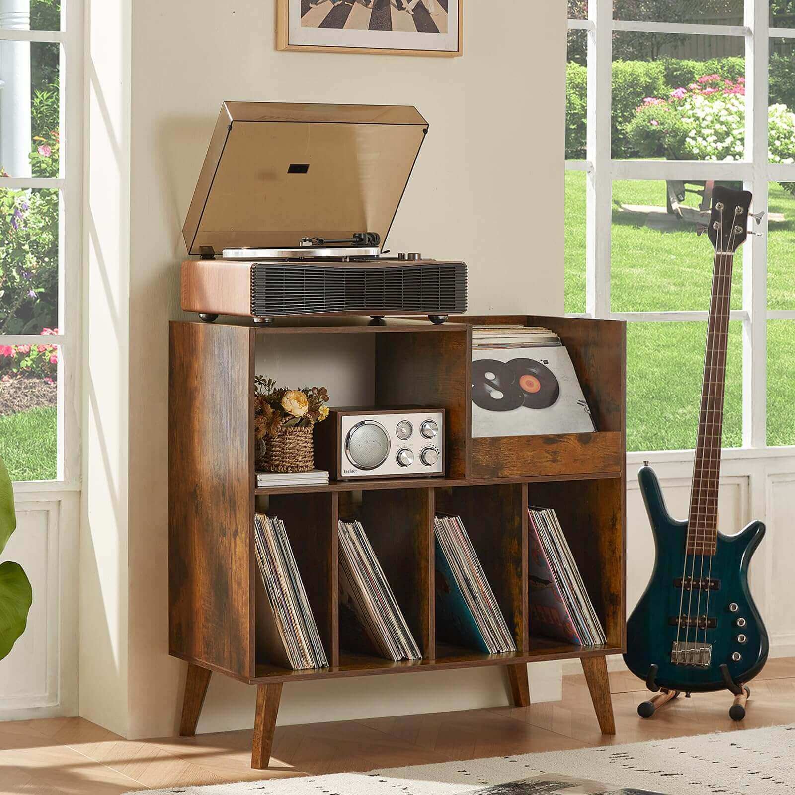 Large Vinyl Record Player Stand – Holds 300+ LPs with Open Display