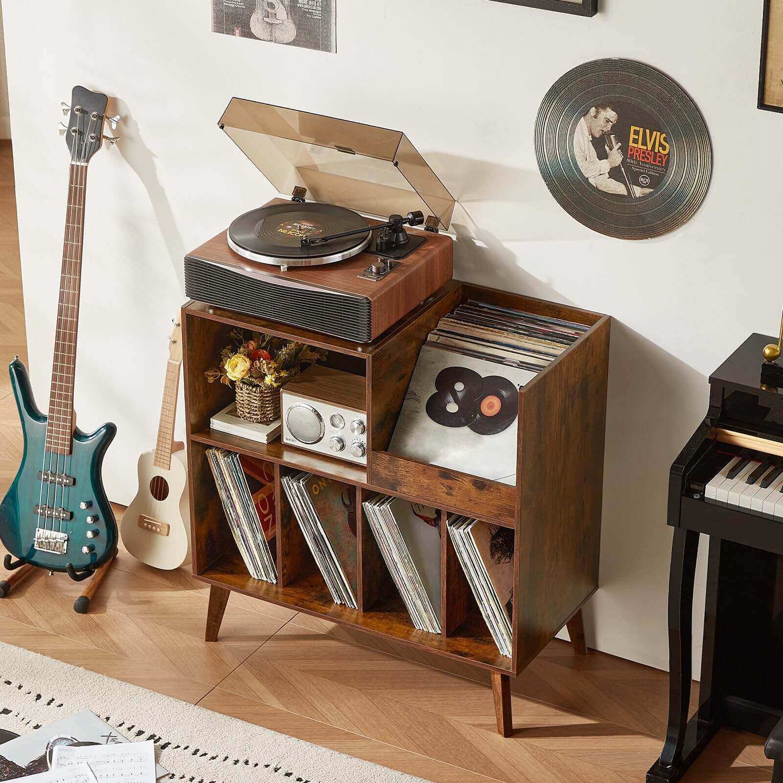 Large Vinyl Record Player Stand – Holds 300+ LPs with Open Display