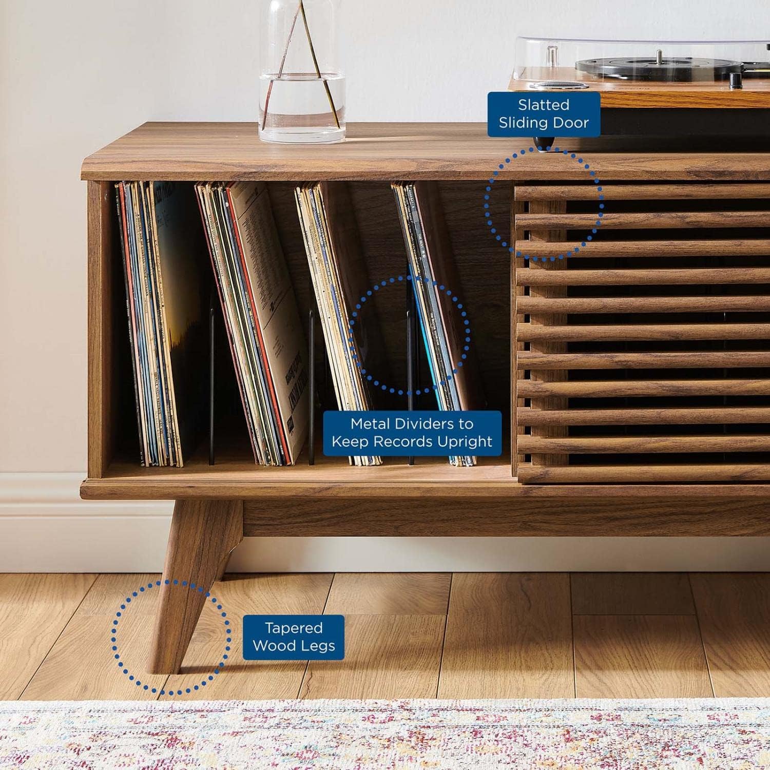 Mid-Century Modern 37" Walnut Vinyl Record Display Stand