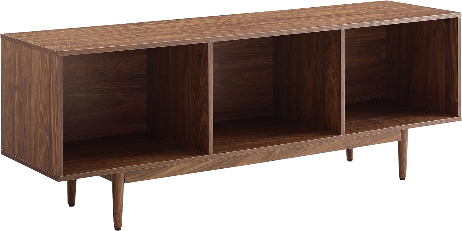 Mid-Century Walnut Record Storage Console Cabinet – Vinyl Organizer