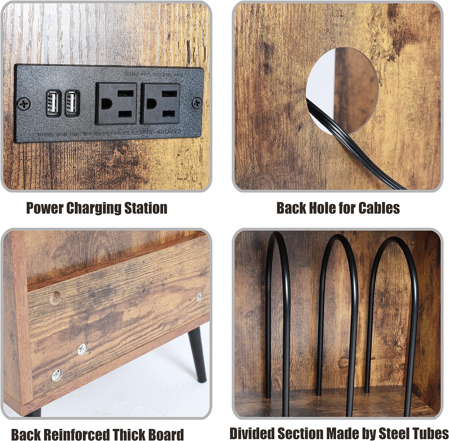 Record Player Stand with Divided Storage & Built-In Power Station