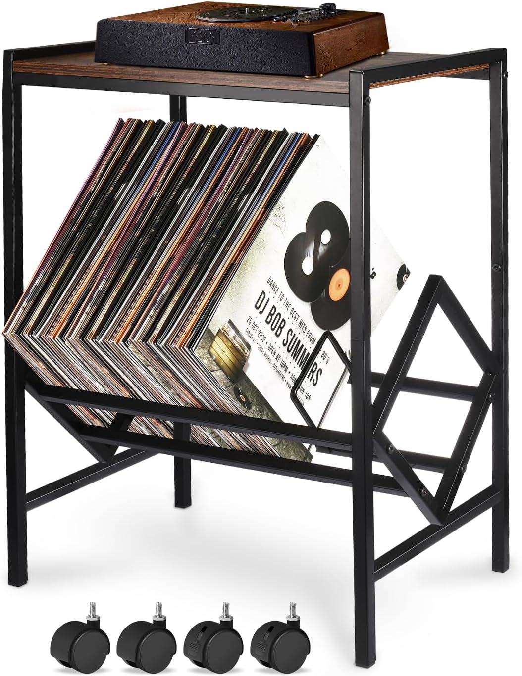 Black Vinyl Record Player Stand – Storage for Up to 80 Albums