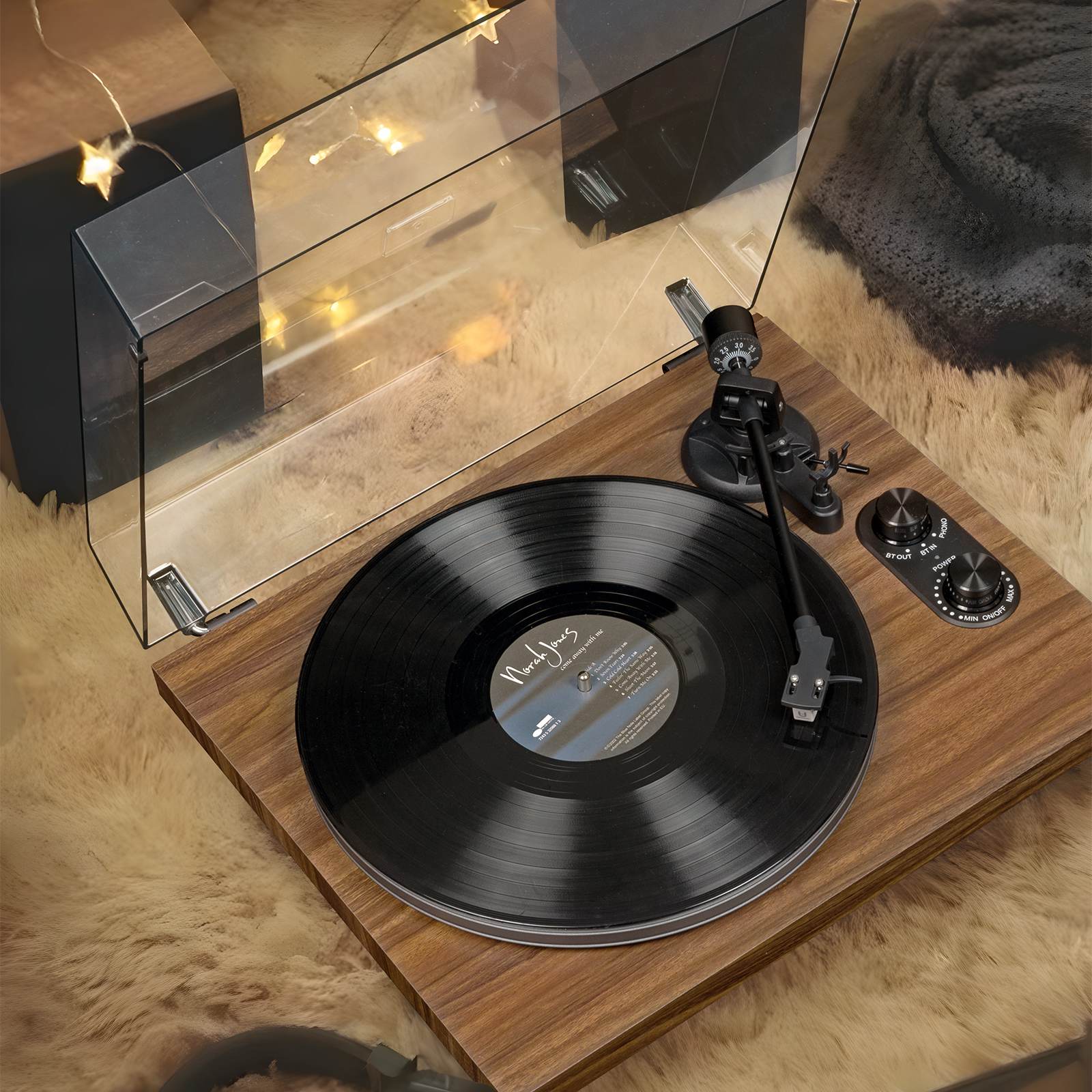 Vintage Bluetooth Vinyl Record Player with Split Speakers