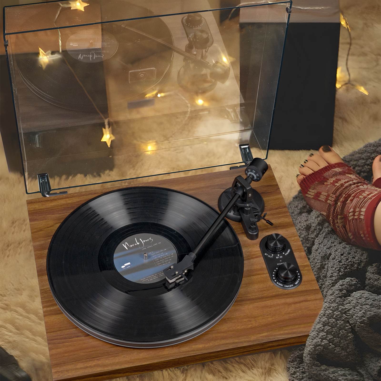 Vintage Bluetooth Vinyl Record Player with Split Speakers