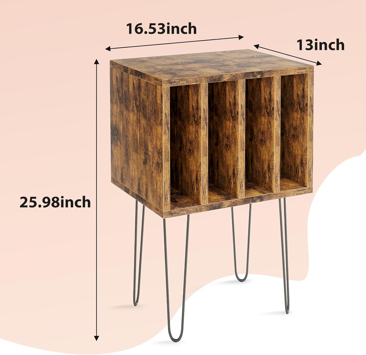 Vinyl Record Storage Table with 4 Cabinets – Holds 100 Albums
