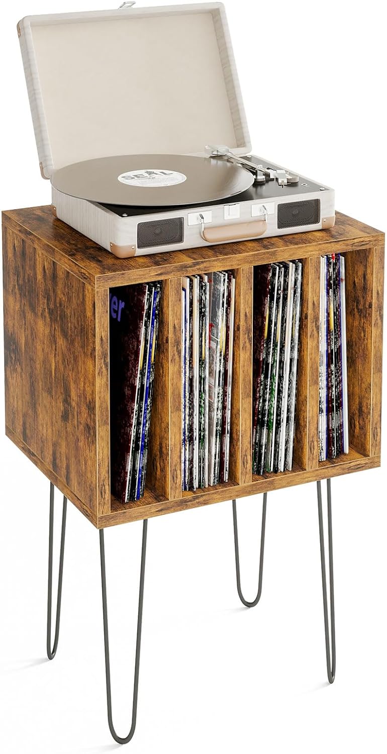Vinyl Record Storage Table with 4 Cabinets – Holds 100 Albums